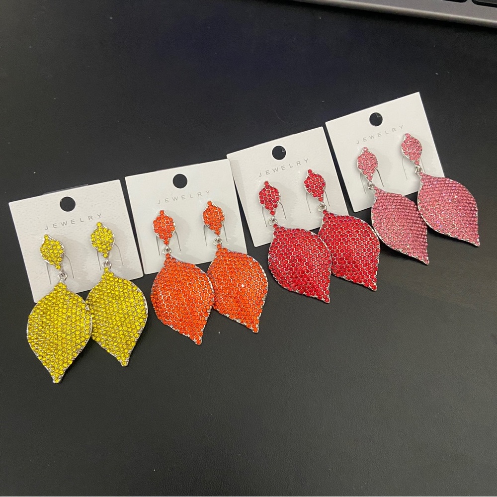 Yellow Micro Pave Rhinestone Lightweight Sparkly Statement Earrings - Picture 7 of 7